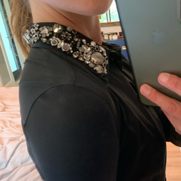 DESIGNER PRADA BLACK SHIRT W EMBROIDERED COLLAR - Picture 12 of 14